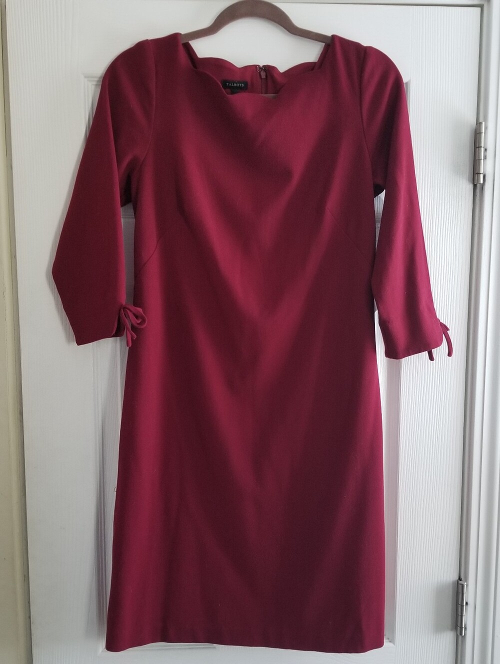 Talbots Scalloped Neck Red Crepe Dress 4
